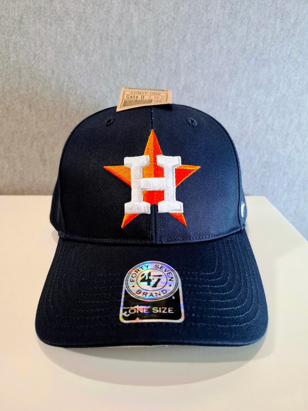 47 Brand Astros Black Cap with Orange and White Star H Logo